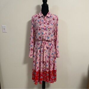 Nanette Lepore Dress Women’s Size 8 Pink Floral chiffon Shirt Dress Midi